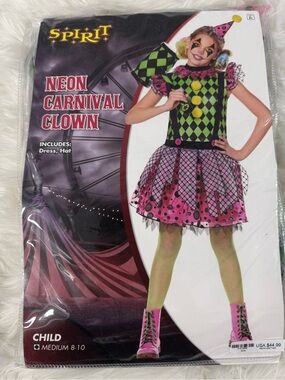 Spirit Neon Carnival Clown Costume - Pink, Green & Black